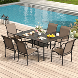 Cihangir Rectangular 6 - Person 60'' L Outdoor Patio Dining Set with 6 Stackable Textilene Armrest Chairs (Set of 7)