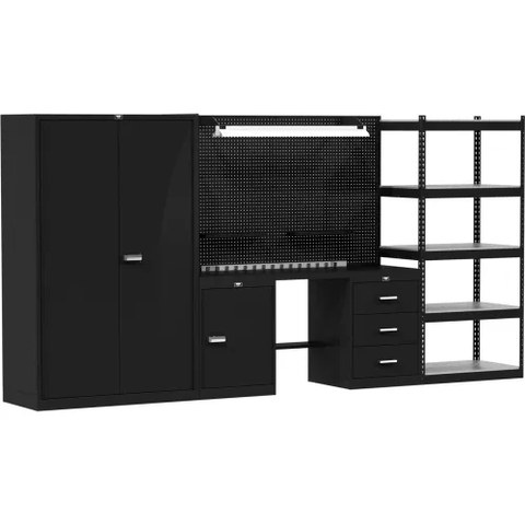 Hallowell® Fort Knox™ Mixed Storage Modular Workbench System, 132"W x 24"D, Steel Top