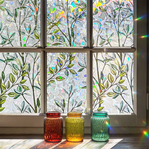 3d Stained Glass Window Privacy Film, Decorative Window Film For Bathroom,front Door,home, Sun Blocking Heat Control,static Cling,green Vineman,