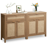 Buffet Cabinet Sideboard Cabinet with Rattan Decor Doors and Adjustable Shelves