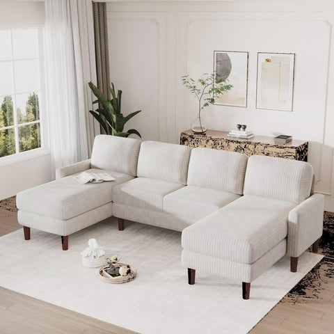 103''W Elegant U-Shaped Corduroy Upholstered Sectional Sofa