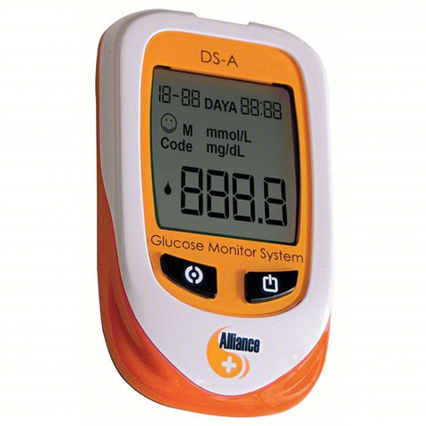MEDSOURCE Glucose Monitor: Plastic, LCD, 2.2 in Overall Lg, 1 Batteries Required, 1.08 in Overall Wd