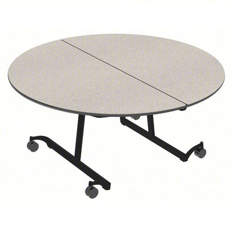 Mobile Cafeteria Table: 60 in Dia, 29 in Ht, Gray Glace, 8 Seats
