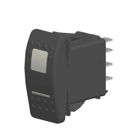 Rocker Switches 2-pole, (ON) - OFF - (ON), 20A 12VDC not HP rated, Illuminated, Sealed Contura II Rocker Black Switch with White Lens and .250 Tab (Q.C.), 10 Terminal baseUL 1054 Recognized