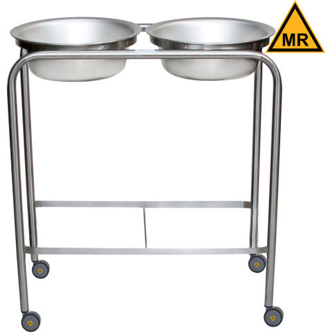 MRI Safe Double Basin Solution Stand w/ H Brace, SS, 29"Wx15"Dx33"H, 8.5 Qt Cap.