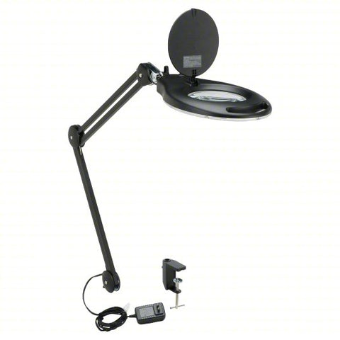 Round Magnifier Light: LED, 1.75x, 3 Diopter, 678 lm Max Brightness, 16 in Arm Reach, Black
