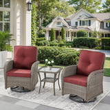Planntonneo 3 Piece Wicker Patio Furniture Sets, Outdoor Swivel Rocking Chairs Set of 2 with Rattan Side Table for Deck Porch Pool