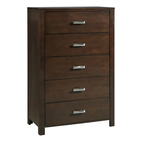 5-Drawer Solid Wood Chest in Chocolate Brown