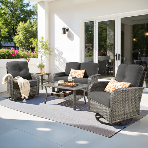 Toject 5 Pieces Outdoor Patio Furniture Set, High Back Conversation Set with Swivel Chairs
