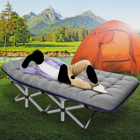 Folding Camping Cot W/Mat, Heavy Duty Outdoor Bed w/ Carry Bag, 1200 D Layer Oxford Travel Camp Cots