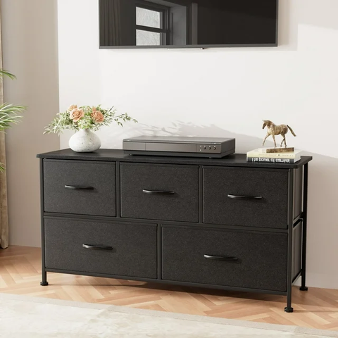 5 Drawer Fabric Dresser Wide Chest