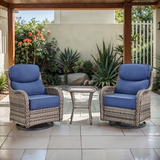 Opohoro Outdoor Swivel Rocker Patio Chairs Set with 6 inch Thick Cushions, High Back Wicker Outdoor Patio Furniture Set