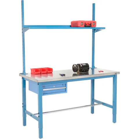 72x30 Production Workbench ESD Square Edge - Drawer, Upright & Shelf BL