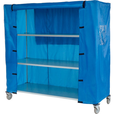 Galvanized Steel Linen Cart with Nylon Cover, 4 Shelves, 72"L x 24"W x 69"H