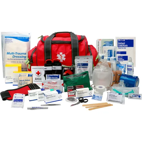 First Aid Only Basic First Aid Responder Bag, Bleed Control & Airway Mgmnt., Up to 24 Persons, Red