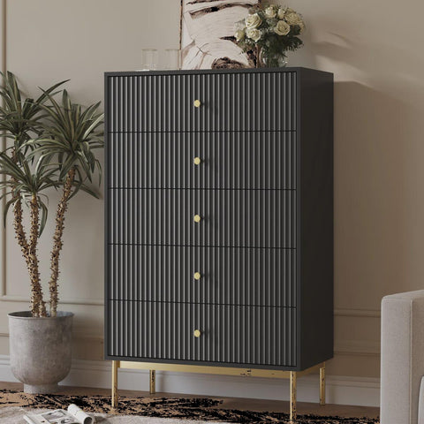 Fluted Tall 5-Drawer Chest For Bedroom, 31.5" W