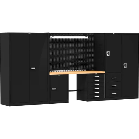 Hallowell® Fort Knox™ Secure Storage Modular Workbench System, 132"W x 24"D, Wood Top