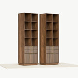 Bookcase with Drawers, Set of 2 Fluted Tall Bookshelf with Doors and 4-Tier Storage Shelves, 73'' Wooden Book Shelf