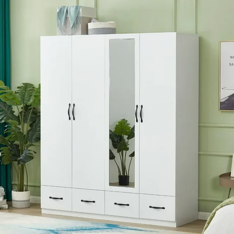 4 Door Armoire Wardrobe Closet Wooden, White Closet Cabinet Wardrobe