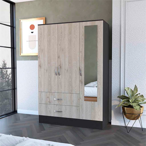 Florencia S Mirrored Modern Wood Armoire in Black Wenge/Light Oak
