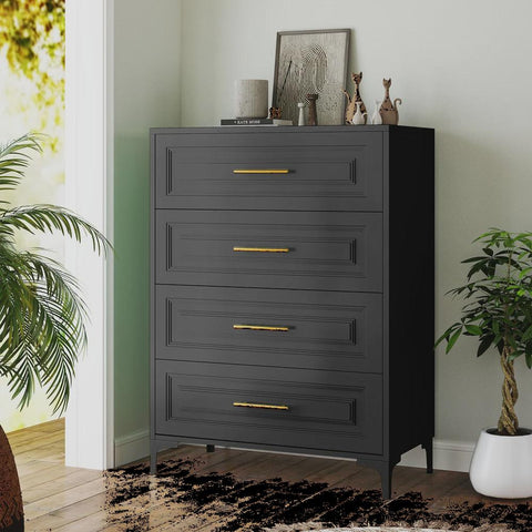 4-Drawer Dresser for Bedroom, Metal Drawer Chest with Gold Knobs for Living Room