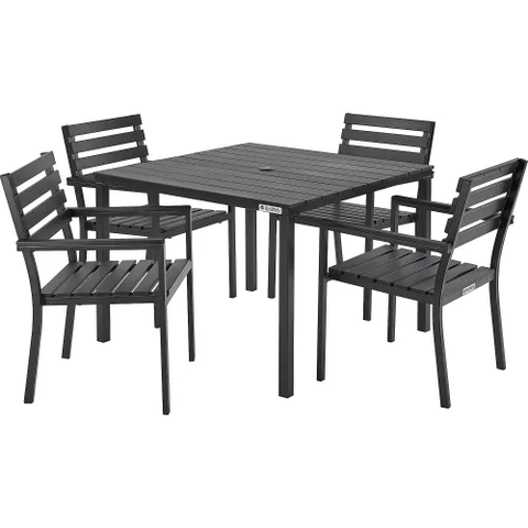 Resin Outdoor Dining Table & Chair Set, 40" Square, 4 Armchairs
