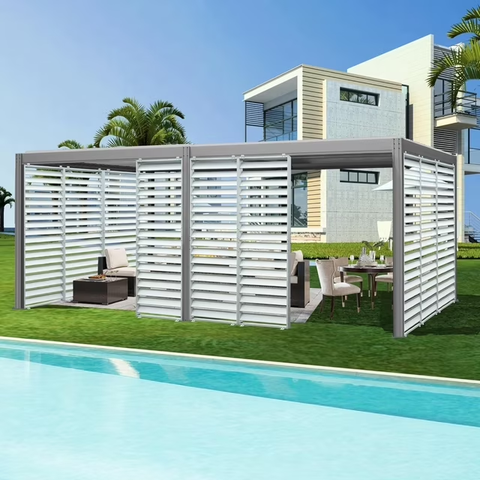 JINS & VICO  Outdoor Louvered Pergola Accessories with Adjustable Panels, Privacy Screen Sunshade with UV Resistant and Stable Base, Aluminum Frame Pergola for Patio, Deck, White