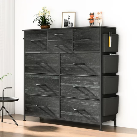 10 Drawer Dresser, Chest of Drawers for Bedroom with Side Pockets and