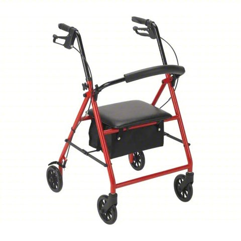 FIRST VOICE Rollator: 400 lb Load Capacity, 31 1/2 in, Aluminum, Black/Red