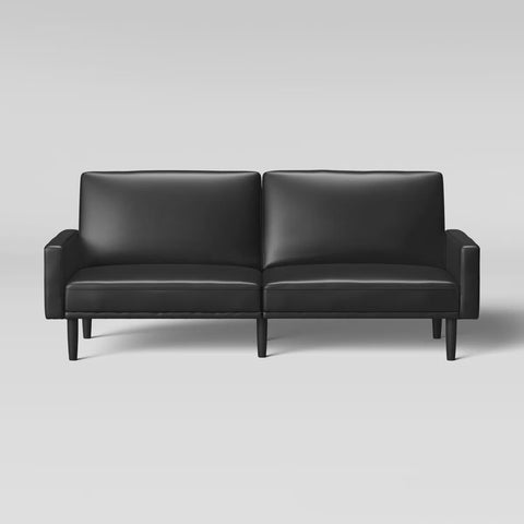 Faux Leather Dorm Futon Sofa with Arms Black - Room Essentials™
