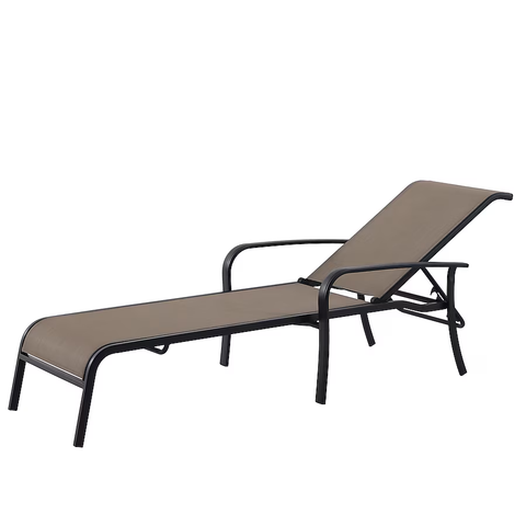 Style Selections Pelham Bay Stackable Black Steel Frame Stationary Chaise Lounge Chair with Tan Sling Seat