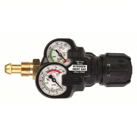VICTOR Gas Regulator: Single Stage, CGA 580 Inlet, 5/8"-15 F RH Outlet, 150 psig, Neoprene Diaphragm
