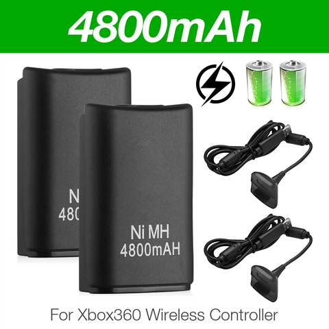 2-Pack Rechargeable 4800mAh Batteries with Charging Cable for Xbox 360