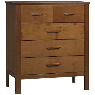 Tall Dresser for Bedroom, 5 Drawer Dresser, Chest of Drawers with Bamboo Frame, Brown