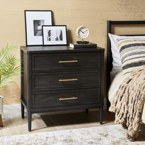 Oaklee 3 Drawer Nightstand with USB, Charcoal Finish