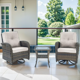 Planntonneo 3 Piece Wicker Patio Furniture Sets, Outdoor Swivel Rocking Chairs Set of 2 with Rattan Side Table for Deck Porch Pool