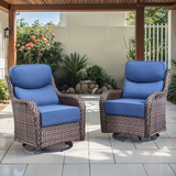 Opohoro Outdoor Swivel Rocker Patio Chairs Set with 6 inch Thick Cushions, High Back Wicker Outdoor Patio Furniture Set