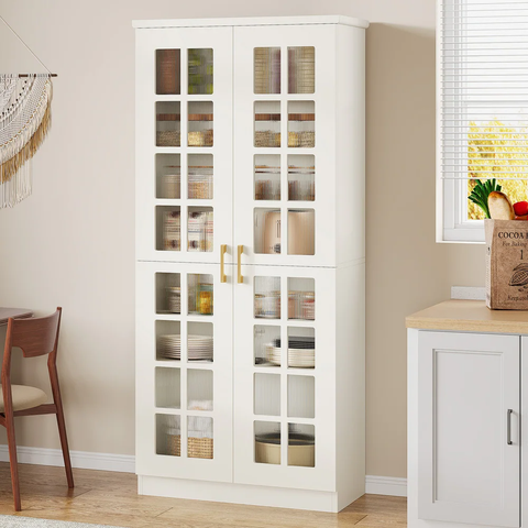 71" Tall Modern Storage Cabinet with Doors and Adjustable Shelves