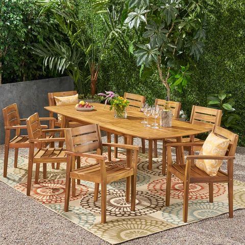 Maldonado Rectangular 9 - Piece 8 - Person 71'' L Outdoor Table Set