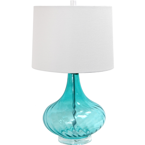 Elegant Designs Glass Table Lamp in White with Blue Shade