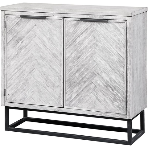 Contemporary Wood Herringbone White Rub 2-Door Cabinet
