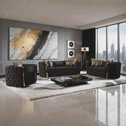Doruk 3 - Piece Velvet Living Room Set