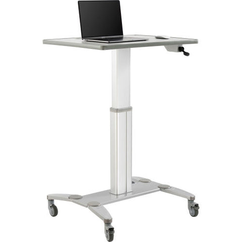 Sit-Stand Mobile Desk With Tablet Slot, Gray/Silver