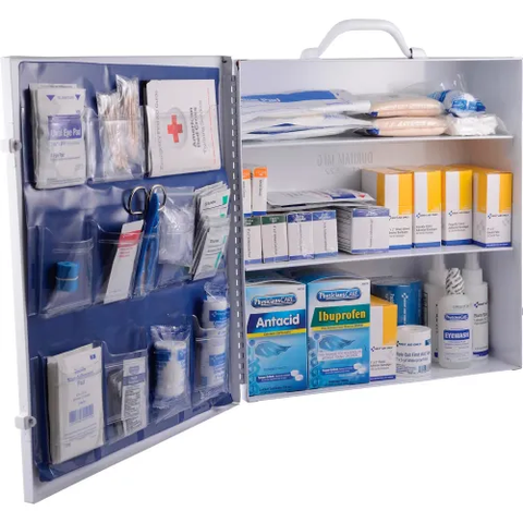 First Aid Kit, 75-100 Person, ANSI Compliant, 3-Shelf Steel Cabinet
