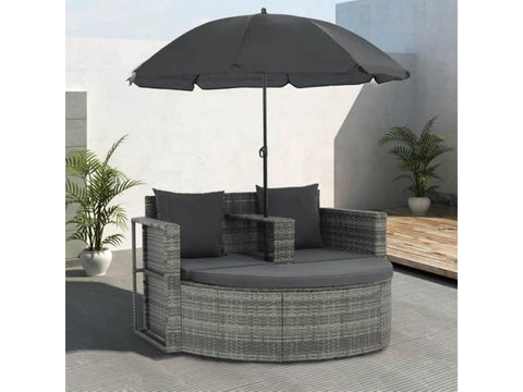 2 Seater Patio Sofa with Cushions and Parasol Gray