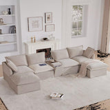131"W Modular Sectional Sofa with Movable Ottomans, 6-Seat U-Shaped