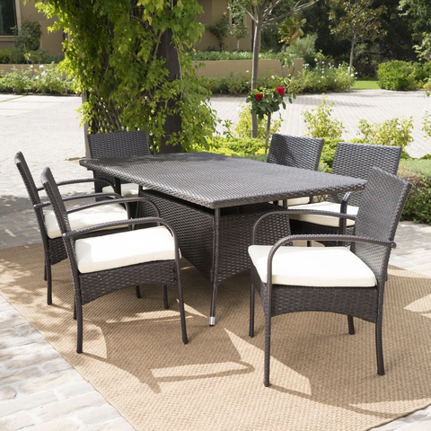 Emmeline 6 - Person Wicker Patio Dining Set with Rectangular Table