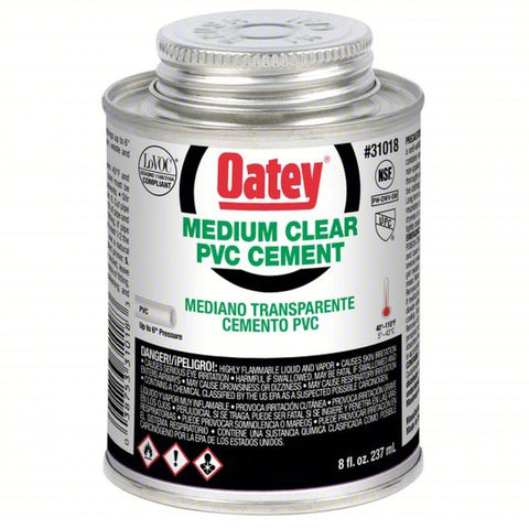 OATEY Pipe Cement: Medium, 8 fl oz, Brush-Top Can, Clear