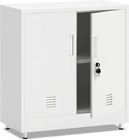 Metal Storage Cabinet with Locking Doors and Adjustable Shelf, Small Lockable Sideboard Buffet Cabinet white