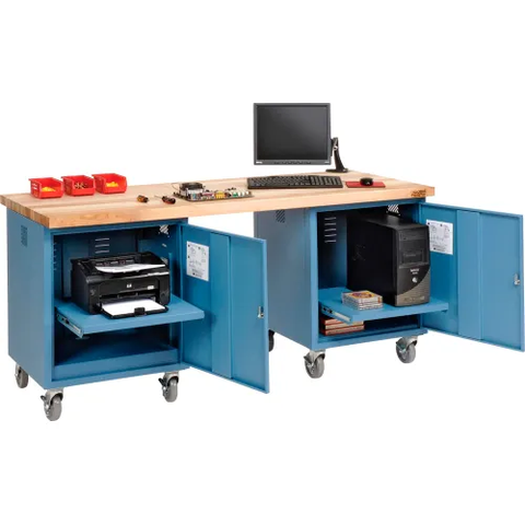Mobile Pedestal Workbench, 72 x 30", Maple Butcher Block Square Edge